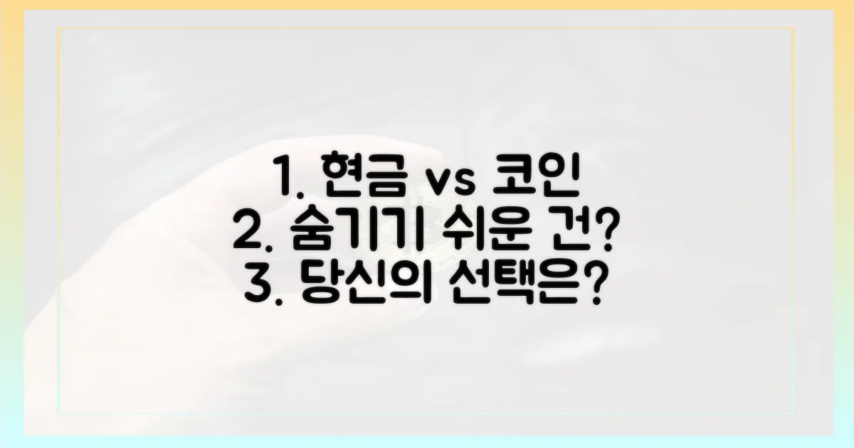 현금 vs 코인, 숨기기 쉬운가?